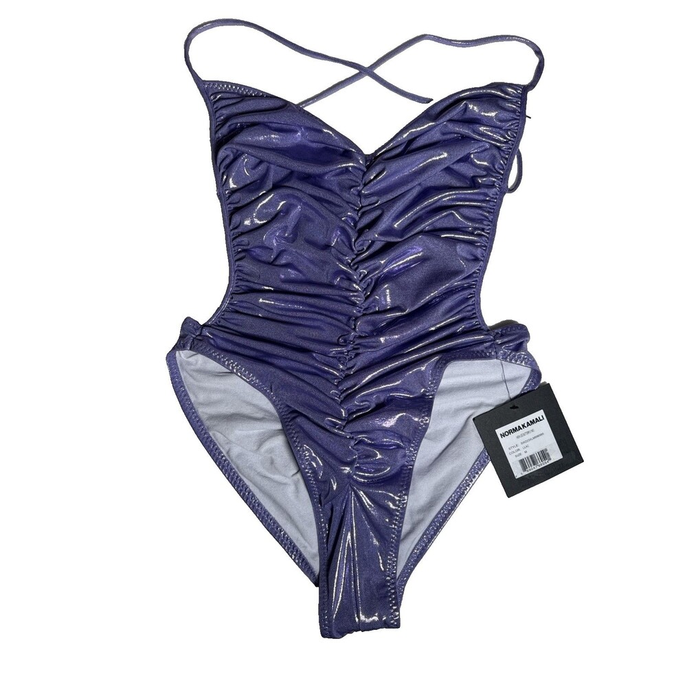 Norma Kamala Mio High Leg Butterfly Medium Lilac NWT Swimsuit Ruching Metallic